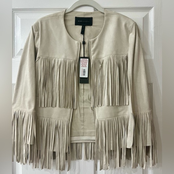 New with Tags BCBG Cream Fringe Jacket Size Medium - Picture 2 of 9